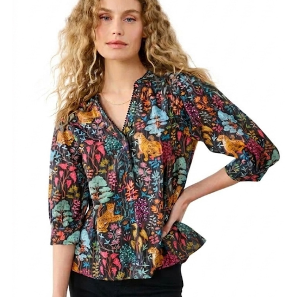 Printfresh “Juno” Blouse in Garden Menagerie Size Small New With Tags!
